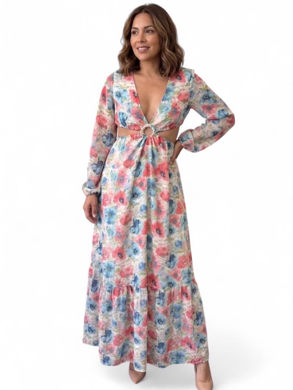Vici Floral Cutout Maxi Dress Women’s Small Long Sleeve Wedding Guest